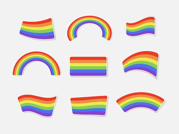 Conjunto de arco-íris de cor isolado no fundo branco. Adesivo definido para impressão. Bandeira LGBT. ilustração.