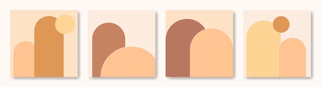 Conjunto de arcos de design minimalista abstrato em cores bege pastel arte gráfica moderna em um quadrado