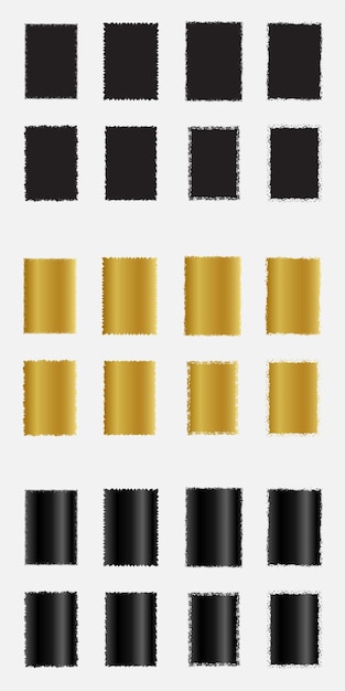 Conjunto de armações de borda retangular grunge com ouro preto e cor metálica