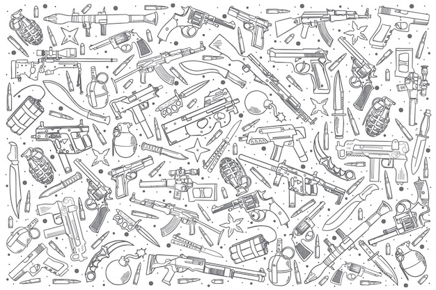 Conjunto de armas desenhadas à mão