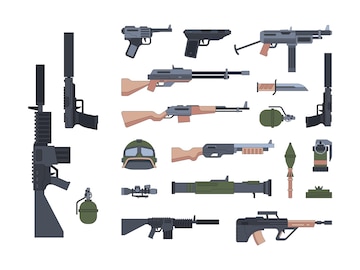 Caixa de armas nos arbustos. jogo de tiro online. ilustração plana