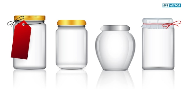 Conjunto de armazenamento de frasco de vidro realista isolado.