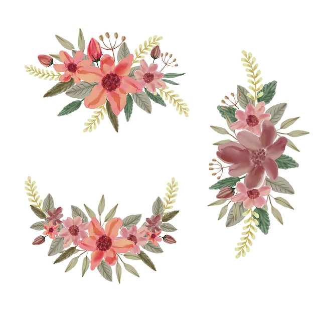 Conjunto de arranjos em aquarela floral