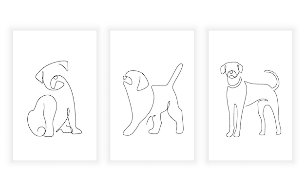 Vetor conjunto de arte de linha contínua de animais de estimação e cachorrinhos desenhados à mão para design de logotipo