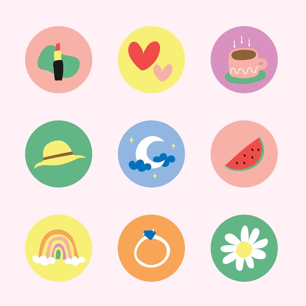 Conjunto de arte de linhas desenhadas à mão Coleção de destaques do Instagram Design minimalista Cor pastel