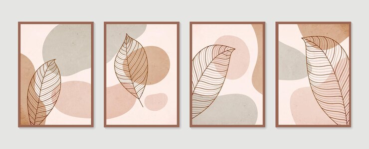 Conjunto de arte de parede botânica. Arte de parede mínima e natural. Coleção de pôsteres de arte contemporânea. Arte da planta abstrata.