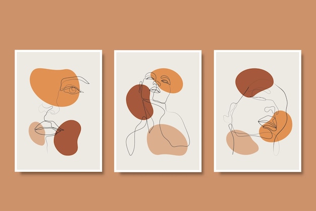 conjunto de arte de parede rosto de mulher arte de linha contínua imprimível