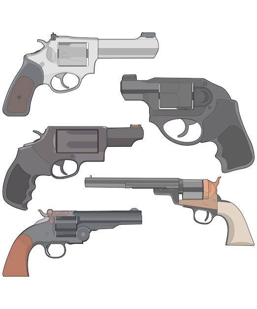 Vetor conjunto de arte vector of revolver arma de tiro ilustração de arma vector revolver gun