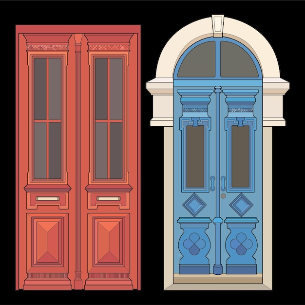 Vetor conjunto de arte vetorial de porta antiga porta antiga isolada em fundo bacl porta antiga em vetor de estilo para livro de colorir