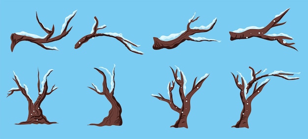 Vetor conjunto de árvore de inverno nevada para fundo de inverno e elementos de design