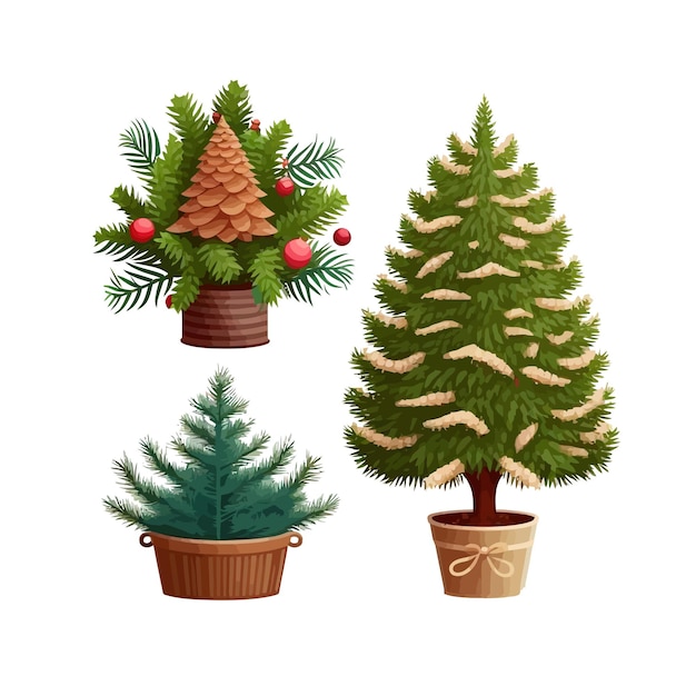 Conjunto de árvores de Natal da Web Isolado no fundo Ilustração vetorial plana dos desenhos animados