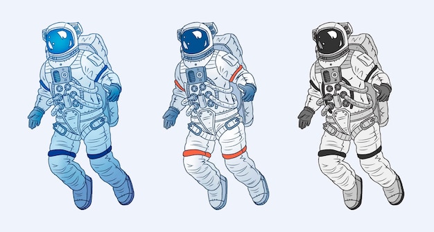 Vetor conjunto de astronauta desenhado à mão