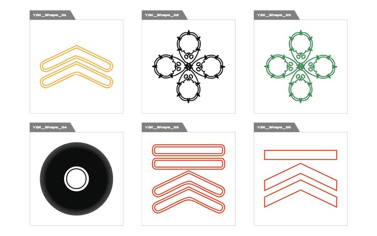 Vetor conjunto de ativos gráficos vetoriais grande coleção de objetos de símbolos geométricos gráficos abstratos no estilo y2k