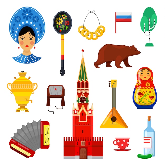 Conjunto de atributos russos tradicionais em branco