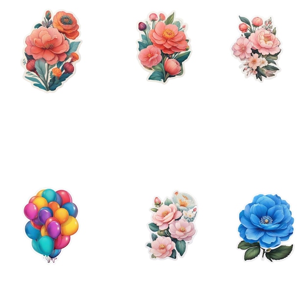 Conjunto de autocolantes de balões e flores