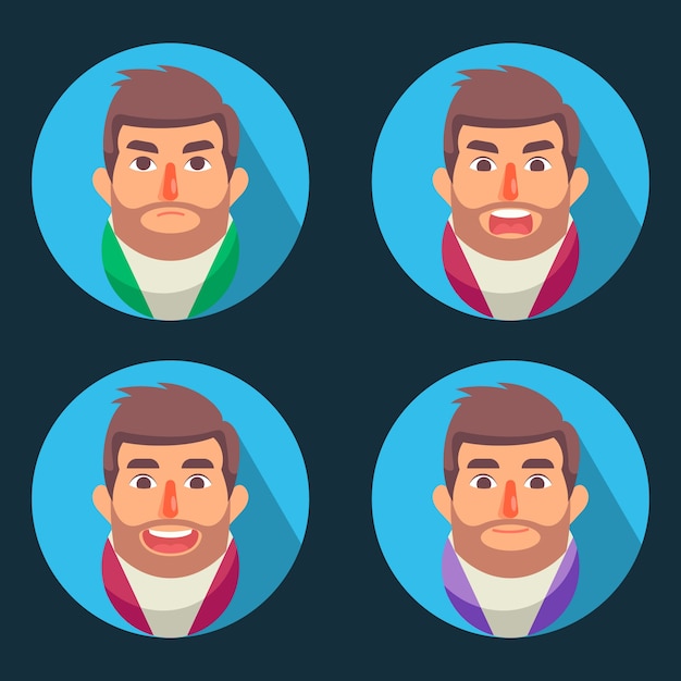 Conjunto de avatar masculino com design plano de emoções no rosto