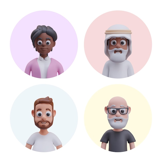 Conjunto de avatares redondos em estilo de desenho animado Personagens de diferentes gêneros idade raça religião