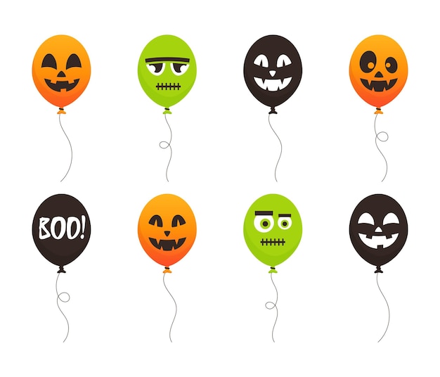 Conjunto de balões com rostos de halloween