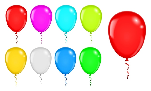Conjunto de balões voadores realistas isolados ou balão de hélio multicolorido ou grupo de decoração de balão