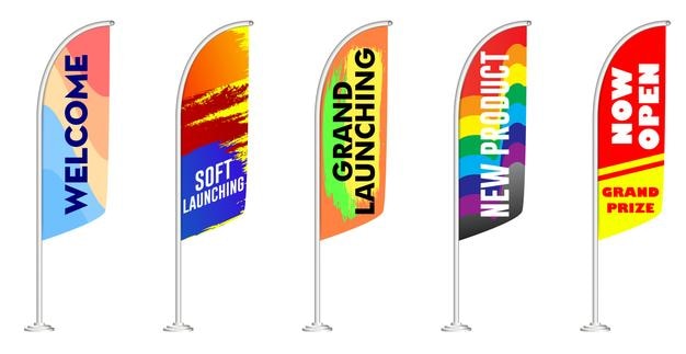 conjunto de bandeira branca realista e modelo de banner têxtil isolado.