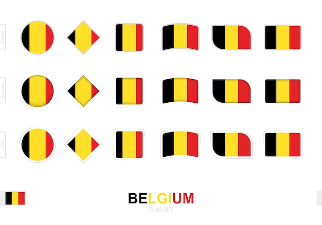 Conjunto de bandeira da Bélgica, bandeiras simples da Bélgica com três efeitos diferentes.