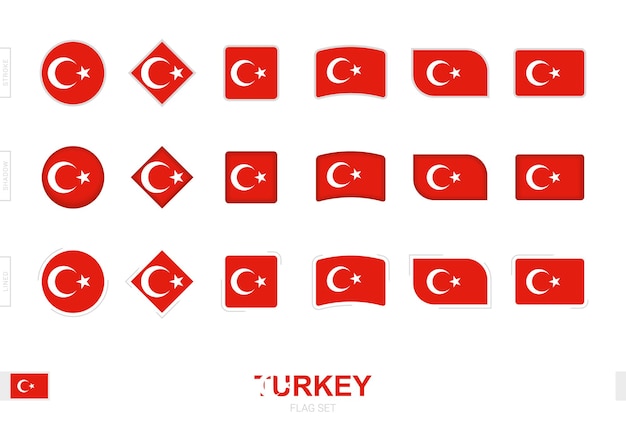Conjunto de bandeira da turquia, simples bandeiras da turquia com três efeitos diferentes.