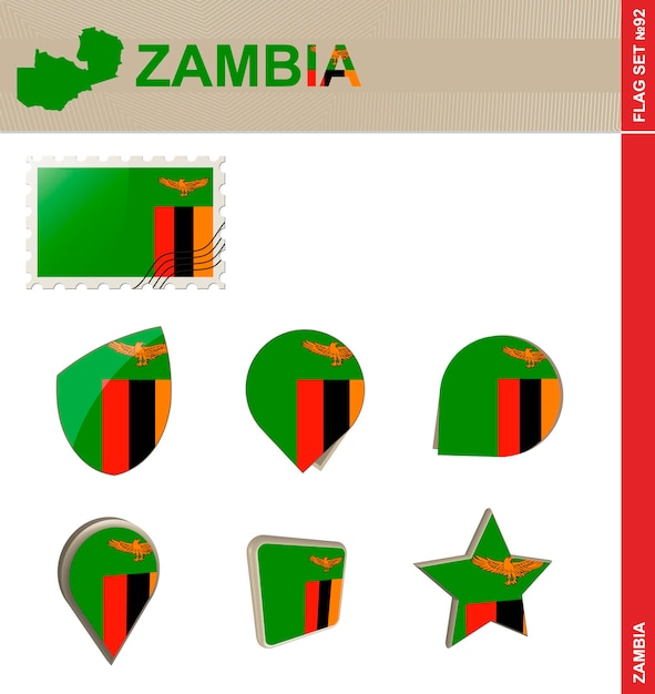 Conjunto de bandeira da zâmbia conjunto de bandeira 92 vetor