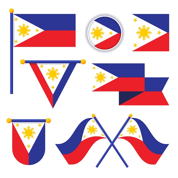 Vetor conjunto de bandeira das filipinas plana