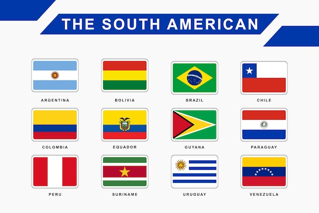 Conjunto de bandeira de países da américa do sul