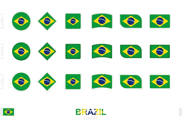 Vetor conjunto de bandeira do brasil, simples bandeiras do brasil com três efeitos diferentes.