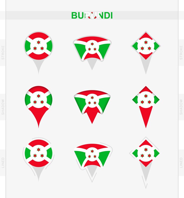 Vetor conjunto de bandeira do burundi de ícones de pinos de localização da bandeira do burundi