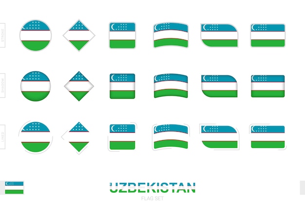 Conjunto de bandeira do Uzbequistão, simples bandeiras do Uzbequistão com três efeitos diferentes.