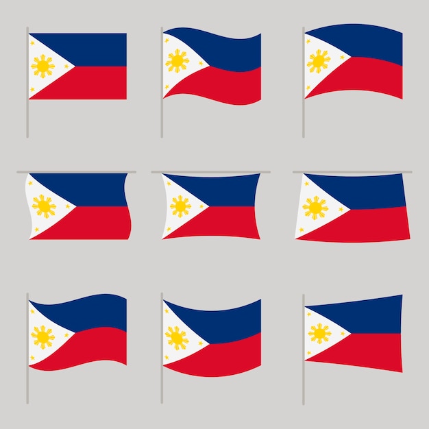 Vetor conjunto de bandeira filipina de design plano