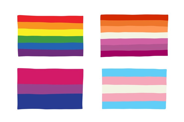 Vetor conjunto de bandeiras coloridas de orgulho lgbtqia igualdade de gênero e identidade sexual coleção de bandeiras de orgulho da comunidade lgbtqia mês de orgulho