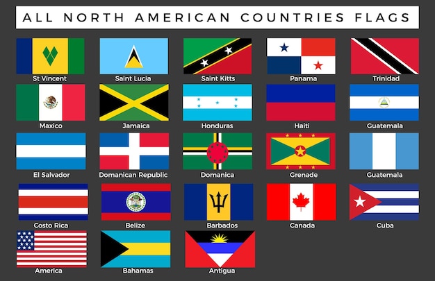 Conjunto de bandeiras da imagem vetorial de países da américa do norte