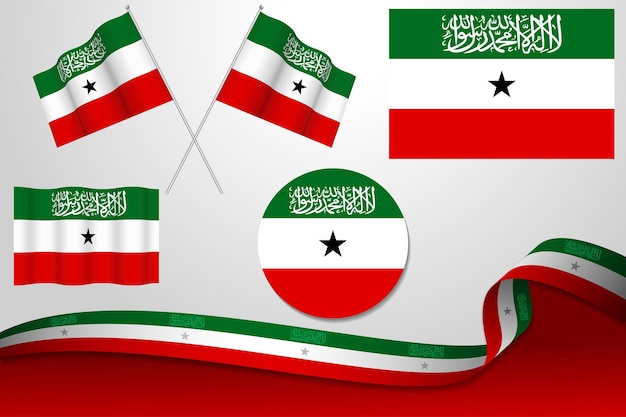 Conjunto de bandeiras da somalilândia em diferentes designs, ícone, bandeiras e fita com fundo.