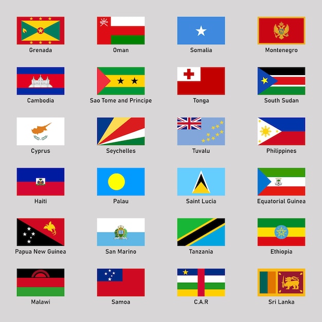 Vetor conjunto de bandeiras de diferentes países em estilo simples