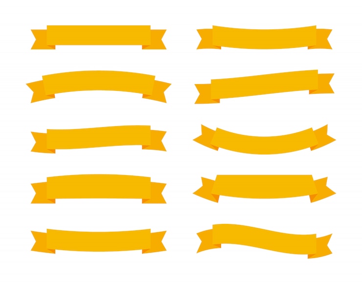Vetor conjunto de bandeiras de fitas diferentes vector plana isolado no fundo branco. tiras amarelas no design de estilo origami