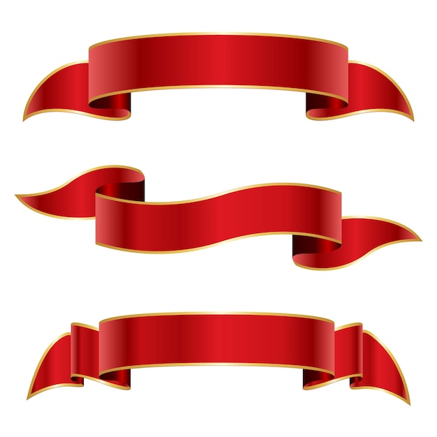 Conjunto de bandeiras de fitas vector plana isolado no fundo branco.