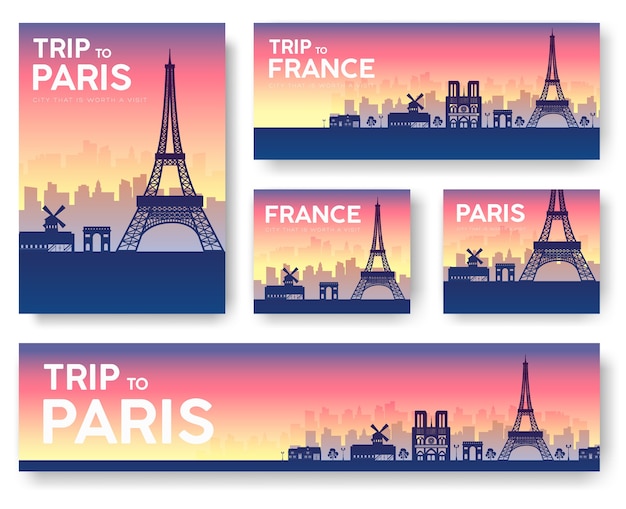 Conjunto de bandeiras de paisagem da França