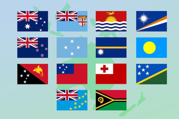 Conjunto de bandeiras de países da Oceania em proporção 23