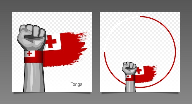 Conjunto de bandeiras de quadro de vitória patriótica da bandeira grunge de tonga mão levantada no ar dia da independência