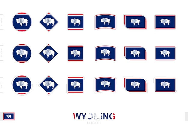 Conjunto de bandeiras de wyoming, bandeiras simples de wyoming com três efeitos diferentes.