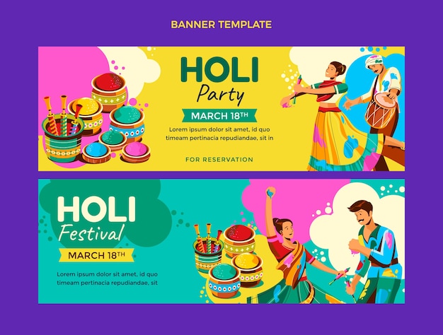 Conjunto de bandeiras horizontais planas holi