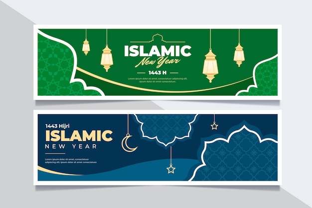 Conjunto de bandeiras planas islâmicas de ano novo