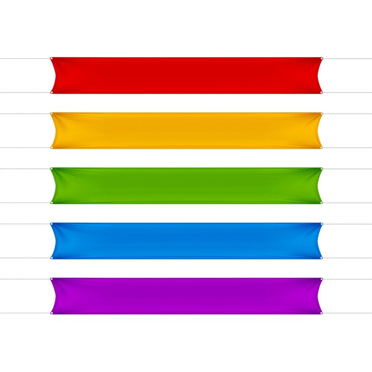 Vetor conjunto de bandeiras retangulares horizontais em branco vermelho, amarelo, verde, azul e roxo