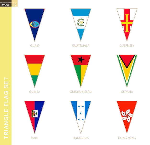 Conjunto de bandeiras triangulares, bandeiras estilizadas do país.