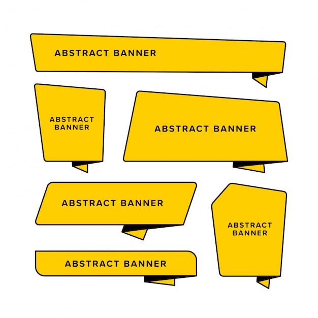 Conjunto de banner abstrato amarelo projetado em forma diferente. Projetado em estilo de papel dobrado.