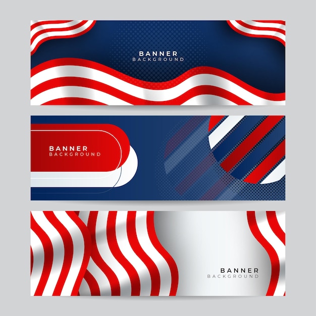 Conjunto de banner da nação americana com a bandeira nacional e espaço para texto. Conceito de vetor de independência e liberdade. Celebração do dia do país dos EUA. Fundo patriótico tradicional com bandeira americana acenando