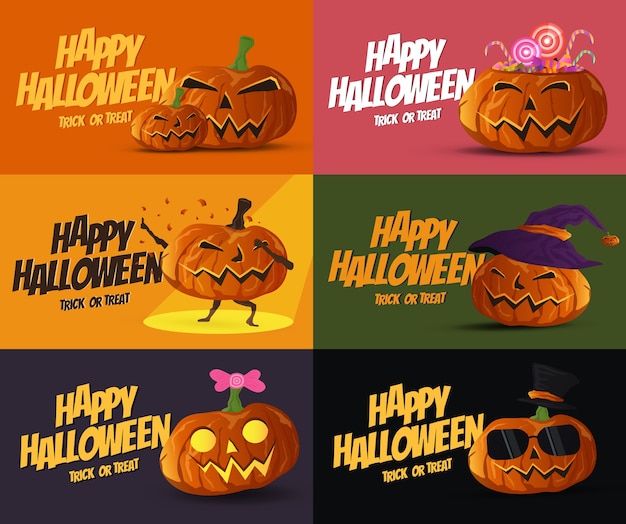 Conjunto de banner de abóboras de halloween e coleção de cartão design.vector